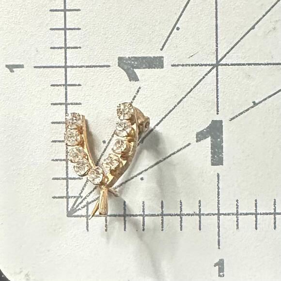 Antique Victorian gold gilt clear glass paste rhinestones dainty wishbone brooch - Picture 8 of 8